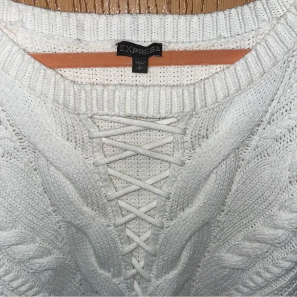 Express White Crew Neck Cable Knit Sweater - Picture 2 of 3